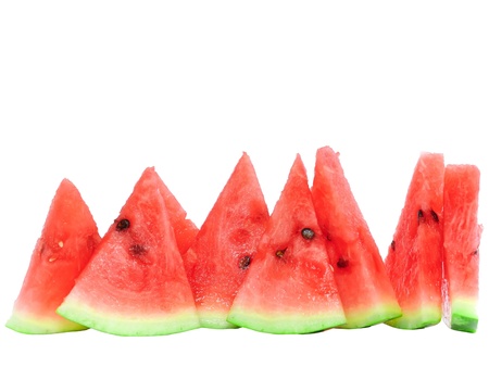 Slice of juicy watermelon. Isolated over white.の写真素材