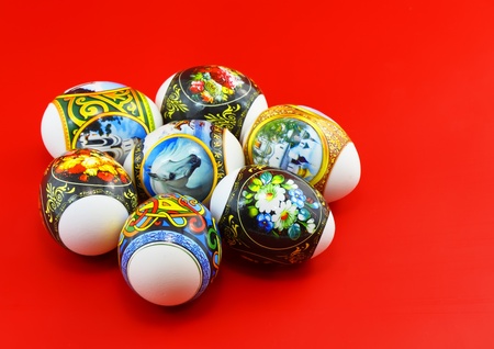 Easter eggs on colour background. Close-Upの写真素材