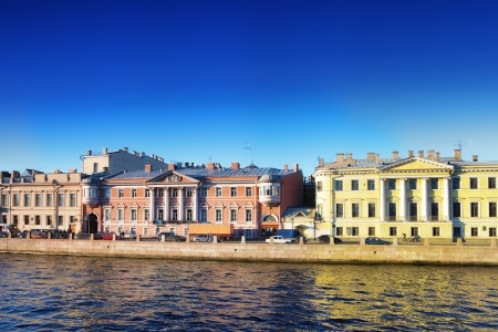 Embankment of the river of Neva in St. Petersburg, Russiaの写真素材