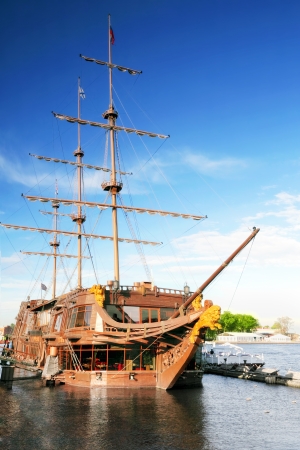 Old frigate in moorage St.Petersburg, Russiaの写真素材