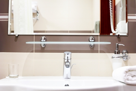 White  sink and towell in SPA salon.の写真素材