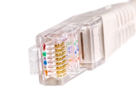 Network connection plug RJ-45. Macro. Isolated