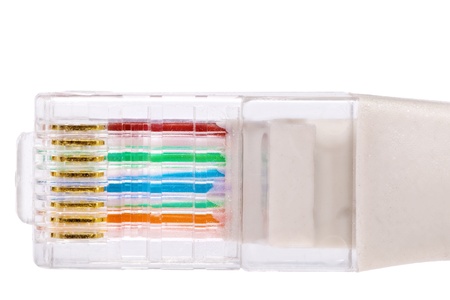 Network connection plug RJ-45. Macro. Isolatedの写真素材