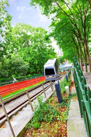 Cable car  monorail  lift to Montmartre  Paris  France の写真素材