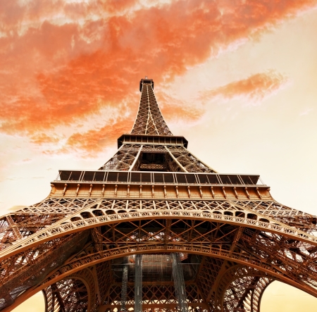 View at foot of Eiffel Tower. Evening.Parisの写真素材