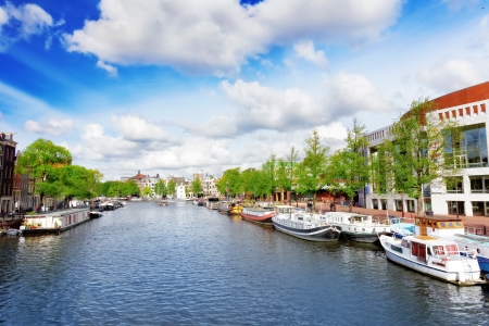Amsterdam with canal in the downtown, Holland.の写真素材