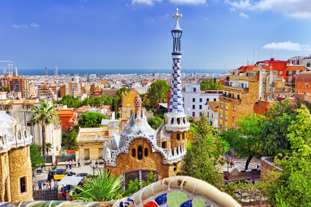 BARCELONA, SPAIN - SEPT 02,2014 :Gorgeous and amazing Park Guel in Barcelona. In 1984 park has been declared UNESCO by the World heritage of mankind. Park Guell (1914) is the famous architectural town art designed by Antoni Gaudi. Event September 02, 2014のeditorial素材