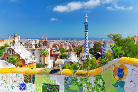 BARCELONA, SPAIN - SEPT 02,2014 :Gorgeous and amazing Park Guel in Barcelona. In 1984 park has been declared UNESCO by the World heritage of mankind. Park Guell (1914) is the famous architectural town art designed by Antoni Gaudi. Event September 02, 2014のeditorial素材
