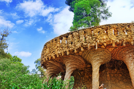 BARCELONA, SPAIN - SEPT 02,2014 :Gorgeous and amazing Park Guel in Barcelona. In 1984 park has been declared UNESCO by the World heritage of mankind. Park Guell (1914) is the famous architectural town art designed by Antoni Gaudi. Event September 02, 2014のeditorial素材