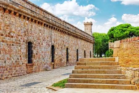 View of Castillo de Montjuic  on mountain Montjuic in  Barcelona, Spainのeditorial素材