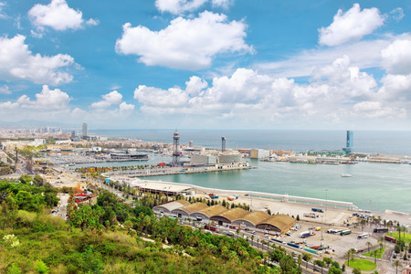 Panorama on Barcelona Seaport from MontjuÃ¯c castle.Catalonia.Spain.のeditorial素材