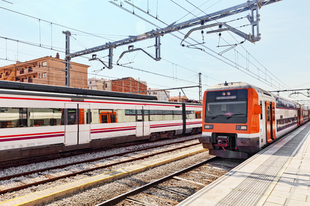 Suburban railway train at the railway station .のeditorial素材