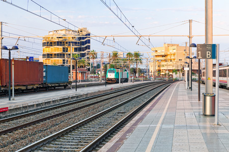 The big Railways Stations of Tarragona with trains.Spain. Cataloniaのeditorial素材
