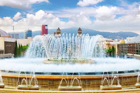 Fountain of Montjuic and Plaza de Espanya. Barcelonaのeditorial素材