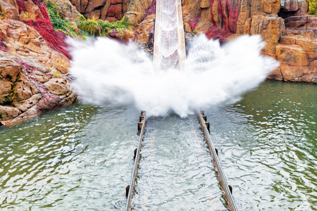 PORT-AVENTURA , SPAIN - SEPT 06 : "Tutuki Splash"amusement. Most huge amusement park in Europe-Port Aventura. September 06, 2014 in Port-Aventura, Salou, Spain. Every year,Park Port-Aventura, welcomes more than 3,5  million visitors.のeditorial素材