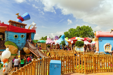 PORT-AVENTURA, SPAIN - SEPT, 06:Amusement park in Spain near Salou- Port Aventura. One of the biggest park in Europe. Event September 06, 2014 in Port-Aventura, near Salou,  Spainのeditorial素材