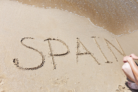Inscription  Spain on a sand.Costa Dorada, Spain.