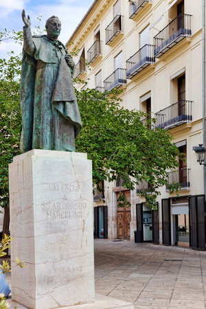 Statue in old town  of Valencia -for Arzobispo Marcelino. Spainのeditorial素材