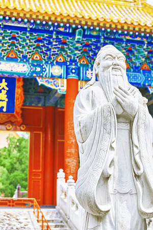 Statue of Confucius, the great Chinese philosopher in Temple of Confucius at Beijing.China.のeditorial素材