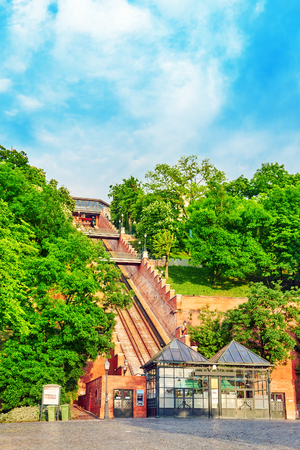 Funicular to lift up the mountain on which stands the Royal Palace of Hungarian kings.のeditorial素材