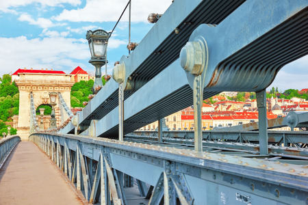 Szechenyi Chain Bridge-one of the most beautiful bridges of Budapest, Hungary.の写真素材