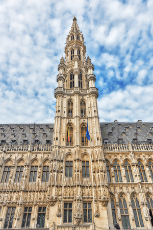 BRUSSELS, BELGIUM - JULY 07, 2016 : City's Town Hall on Grand Place (Grote Markt), the central square of Brussels. It is surrounded by opulent guildhalls and two larger edifices.のeditorial素材