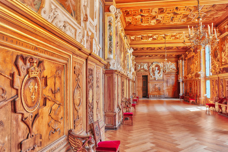 FONTAINEBLEAU, FRANCE - JULY 09, 2016 : Fontainebleau Palace interiors. Gallery Francesco. Chateau was one of the main palaces of French kings.のeditorial素材
