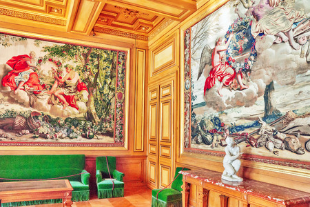 FONTAINEBLEAU, FRANCE - JULY 09, 2016 : Fontainebleau Palace interiors. Chateau was one of the main palaces of French kings. Suburbs of Paris.のeditorial素材