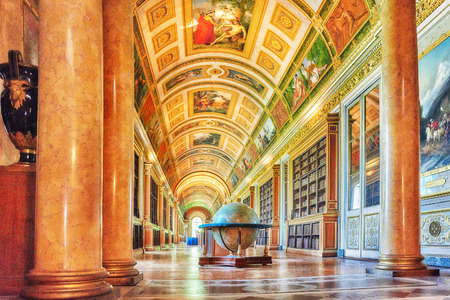FONTAINEBLEAU, FRANCE - JULY 09, 2016 : Fontainebleau Palace interiors. The Diana Gallery. Chateau...
