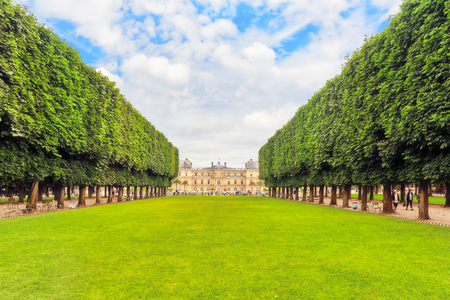 Luxembourg Palace and park in Paris, the Jardin du Luxembourg, one of the most beautiful gardens in Paris. France.のeditorial素材