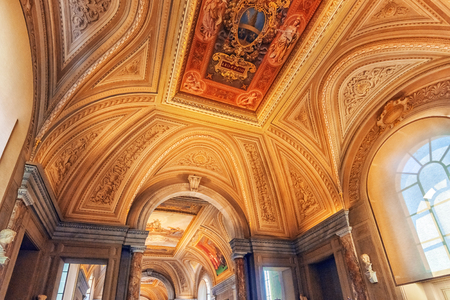 VATICAN-CITY, VATICAN- MAY 09, 2017: Inside the Vatican Museum, one of the largest museums in the world, Vatican Galleries frescoes. Italy.のeditorial素材