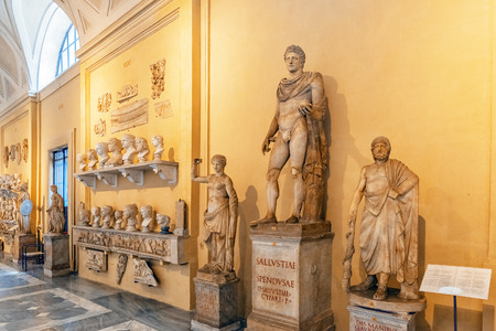 VATICAN-CITY, VATICAN- MAY 09, 2017: Inside the Vatican Museum, one of the largest museums in the world, Vatican. Gallery of ancient sculptures. Italy.のeditorial素材