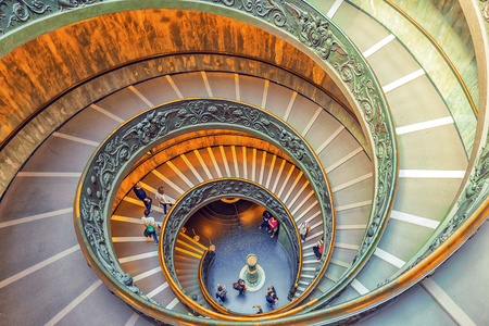 VATICAN-CITY, VATICAN- MAY 09, 2017: Inside the Vatican Museum .Bramante Staircase. Name given to two staircases in the Vatican Museums in the Vatican City State; the original stair, built in 1505.のeditorial素材