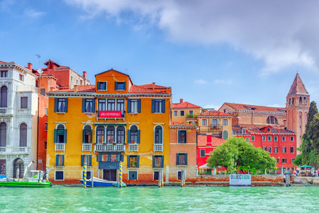 VENICE, ITALY - MAY 12, 2017 :Views of the most beautiful canal of Venice - Grand Canal water streets, boats, gondolas, mansions along. Italy.のeditorial素材
