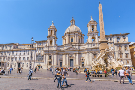 ROME, ITALY - MAY 09, 2017 : Piazza Navona  is a square in Rome, Italy. It is built on the site of the Stadium of Domitian, built in 1st century AD, and follows the form of the open space of the stadium. Italy.のeditorial素材