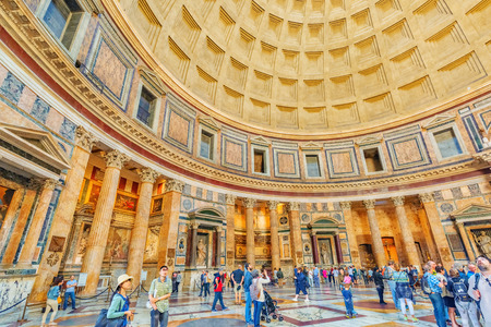ROME, ITALY - MAY 09, 2017 : Inside interior of the Pantheon, is a former Roman temple, now a...