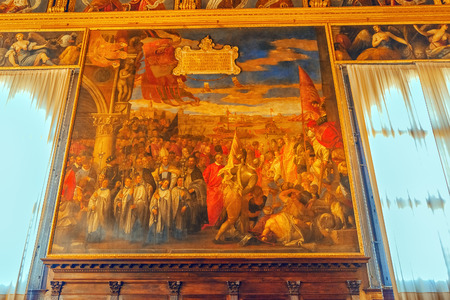 VENICE, ITALY - MAY 12, 2017 : Indoor view of apartament  St. Mark's Cathedral (Basilica di San Marco) with beautiful decoration of the internal chambers. Italy.のeditorial素材