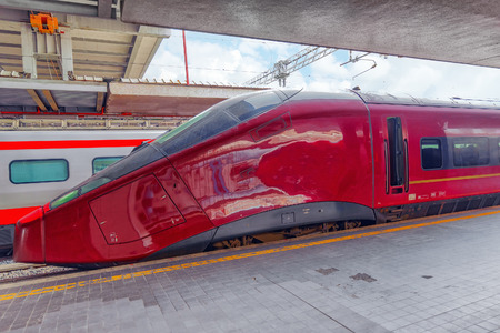 Modern high-speed passenger train stand on  the railways station.
