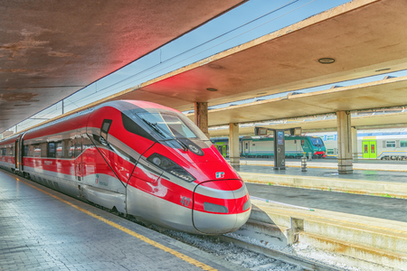 FLORENCE, ITALY - MAY 15, 2017 : Modern high-speed passenger train stand on the Florence  railways station-Firenze Santa Maria Novella. Italy.のeditorial素材
