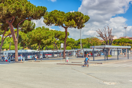 ROME, ITALY - MAY 10, 2017 : People, tourists and guests of the town near Roma Termini bas station. (Piazza dei Cinquecento). Italy.のeditorial素材