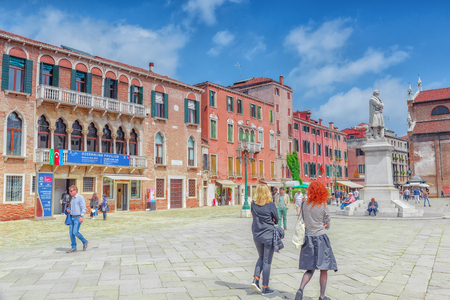 VENICA, ITALY - MAY 12, 2017 : Campo Santo Stefano is a city square near the Ponte dell'Accademia, in the sestiere of San Marco, Venice, Italy.のeditorial素材