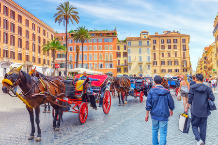 ROME, ITALY - MAY 10, 2017 :  Spanish Steps Square(Piazza della Trinita dei Monti) near Spanish Steps (Scalinata di Trinita dei Monti), Obelisco Sallustiano  with tourists. Italy.のeditorial素材