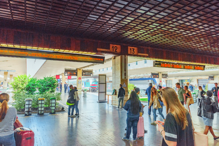 FLORENCE, ITALY - MAY 15, 2017 : Main  Florence  railways station- Firenze Santa Maria Novella with people. Italy.のeditorial素材