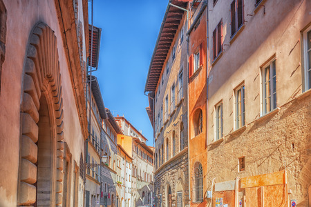 FLORENCE, ITALY- MAY 14, 2017:  Beautiful landscape  urban and historical view of the Florence - the city of the Renaissance on Arno river, street,tourists on it. Italy.のeditorial素材