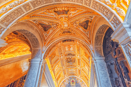 VENICE, ITALY - MAY 12, 2017 : Indoor view of apartament  St. Mark's Cathedral (Basilica di San Marco) with beautiful decoration of the internal chambers. Italy.のeditorial素材