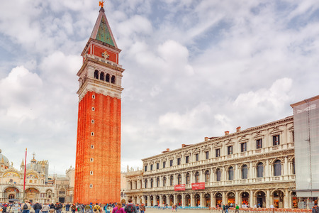 VENICE, ITALY - MAY 11, 2017 : Square of the Holy Mark (Piazza San Marco) and St. Mark's Cathedral (Basilica di San Marco) with tourists. Italy.のeditorial素材