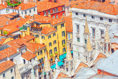 Panoramic view of Venice from the Campanile tower of St. Mark's Cathedral (Campanile di San Marco). Italy.の写真素材