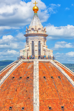 FLORENCE, ITALY - MAY 13, 2017 : Above view Dome Santa Maria del Fiore (Cattedrale di Santa Maria del Fiore) in Florence, most famous of the architectural edifice of the Florentine Quattrocento. Italy.のeditorial素材