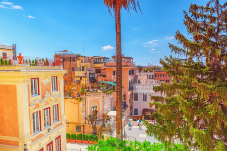 ROME, ITALY-MAY 08, 2017:  Beautiful landscape  urban and historical view of the Rome, street, people, tourists on it, urban life of the Eternal City above from Spanish Steps.Italy.の写真素材