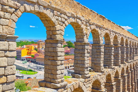 Segovia, Spain - June 07, 2017 :Aqueduct of Segovia (or more precisely, the aqueduct bridge) is a Roman aqueduct in Segovia. In 1985 Segovia and its Aqueduct were declared World Heritage Sites by UNESCO.のeditorial素材
